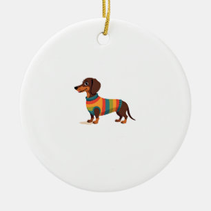 Ornamento De Cerâmica Ilustração de Dachshund de Suéter Vintage Colorido