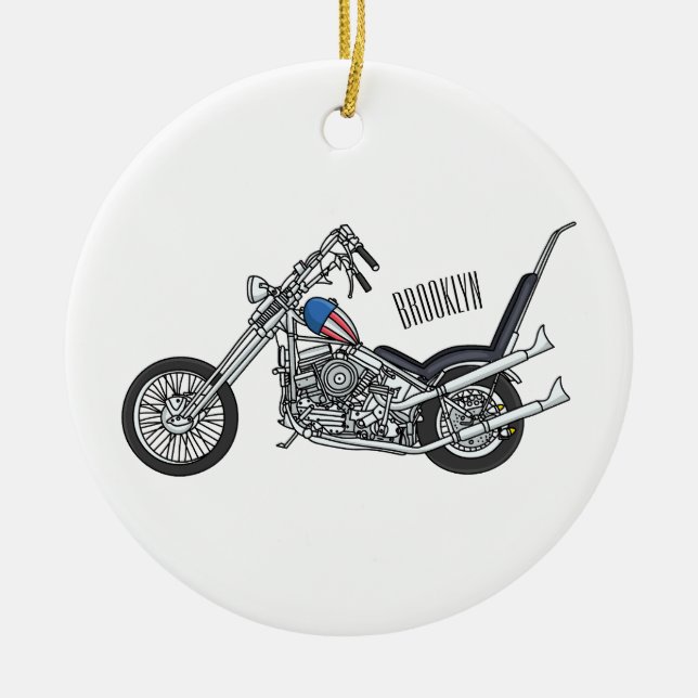 Ornamento De Cerâmica Ilustração de desenho animado Chopper Motorcycle 1 (Frente)