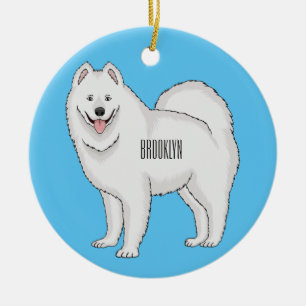 Ornamento De Cerâmica Ilustração de desenho animado com cão Samoyed