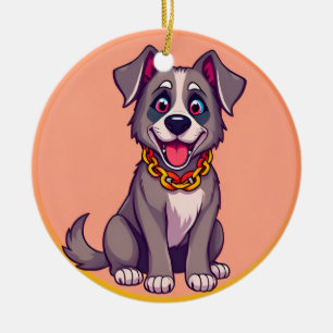Ornamento De Cerâmica Ilustração de Desenho Animado de Cachorro Feliz