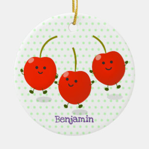 Ornamento De Cerâmica Ilustração de desenho animado de cerejas vermelh