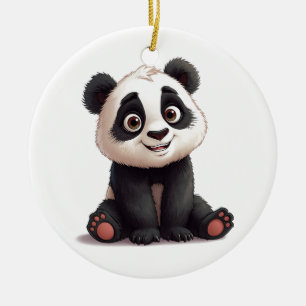 Ornamento De Cerâmica Ilustração de Desenho Animado de Panda Sentado