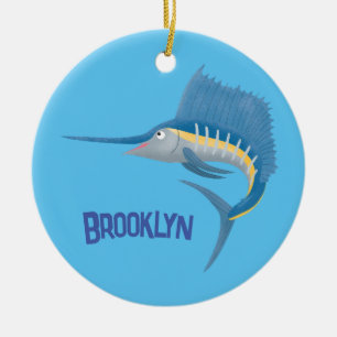 Ornamento De Cerâmica Ilustração de desenho animado de peixe-espada