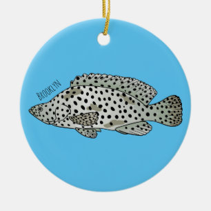 Ornamento De Cerâmica Ilustração de desenho animado de peixe-garoupa-jub