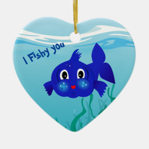 Ornamento De Cerâmica Ilustração de desenho animado de peixes gordos