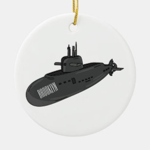Ornamento De Cerâmica Ilustração de desenho animado submarino