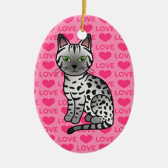Ornamento De Cerâmica Ilustração de Gato Mau Egípcio Prata (Frente)
