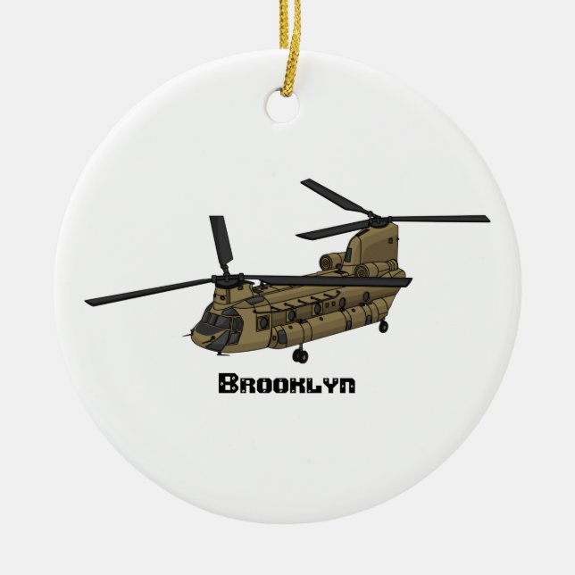 Ornamento De Cerâmica Ilustração de helicóptero militar Chinook (Frente)