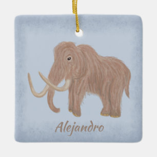 Ornamento De Cerâmica Ilustração de Mamute Brown Wooly Personalizada