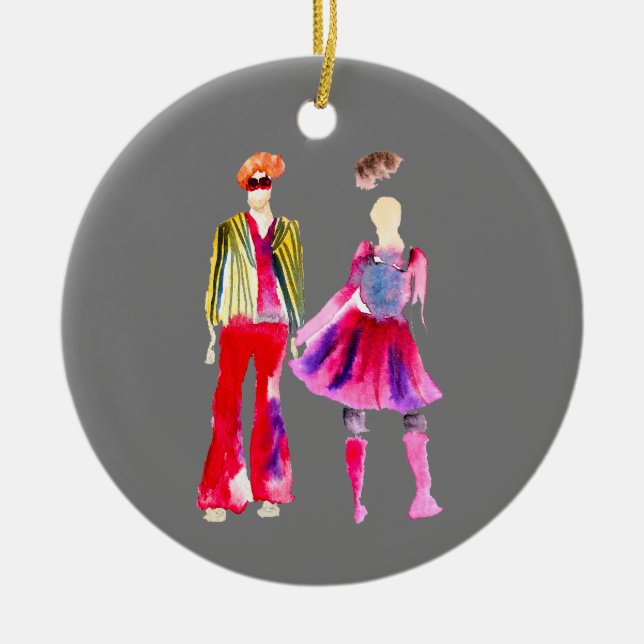 Ornamento De Cerâmica Ilustração de moda aquarela boho (Frente)