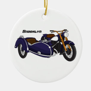 Ornamento De Cerâmica Ilustração de motocicleta roxa Sidecar
