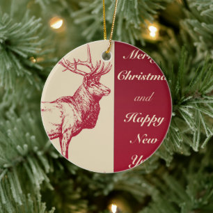 Ornamento De Cerâmica Ilustração de Reindeer Vintage