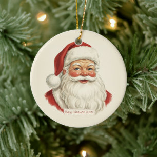Ornamento De Cerâmica Ilustração de Rosto de Papai Noel Vintage para Dec