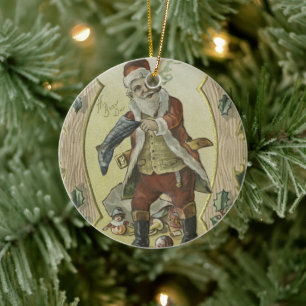 Ornamento De Cerâmica Ilustração de Santa Claus Vintage