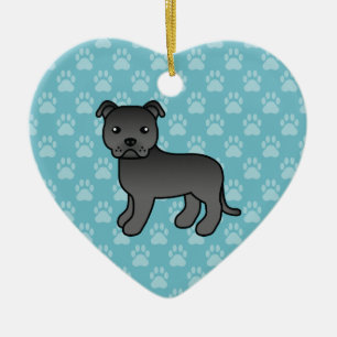Ornamento De Cerâmica Ilustração do Cachorro Negro Staffordshire Bull Te