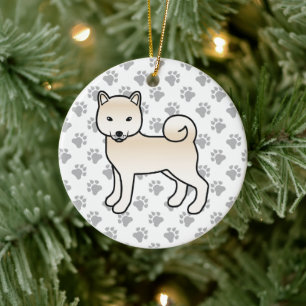 Ornamento De Cerâmica Ilustração do Cão de Cartoon em Cute Shiba Inu