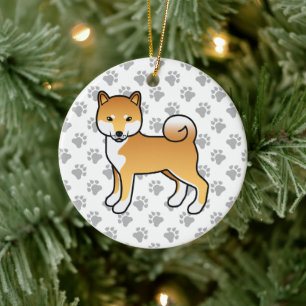 Ornamento De Cerâmica Ilustração do Cão de Cartoon Vermelho Shiba Inu Cu