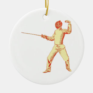 Ornamento De Cerâmica Ilustração do esgrimista do vintage