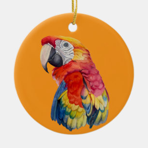 Ornamento De Cerâmica Ilustração em Aquarela de Papagaio Colorido