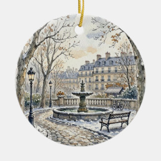 Ornamento De Cerâmica Ilustração em Aquarela do Parque de Inverno Parisi
