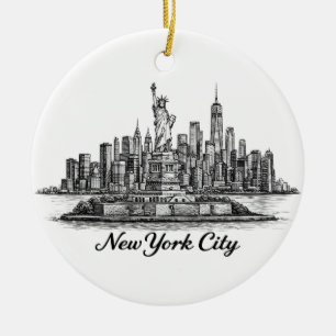 Ornamento De Cerâmica Ilustração em Linha da Silhueta da Cidade de Nova