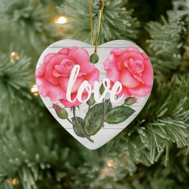 Ornamento De Cerâmica Ilustração Floral Botânica Rosa-Rosa-Rosa-Vidro (Árvore)