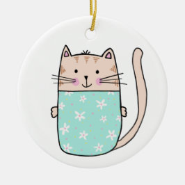 Ornamento De Cerâmica Ilustração floral de gato fofo para crianças