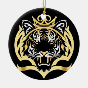 Ornamento De Cerâmica Ilustração Majestosa do Tigre Dourado