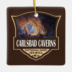 Ornamento De Cerâmica Ilustração Retro do Parque Nacional Carlsbad Caver