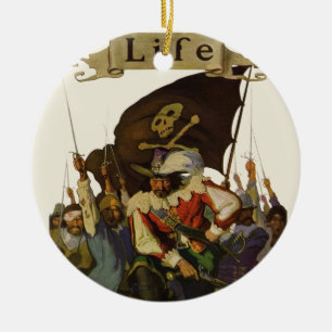 Ornamento De Cerâmica Ilustração Vintage da Vida Pirata de Wyeth