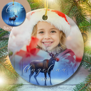 Ornamento De Cerâmica Imagem Adorável de Reindeer Personalizado na Terra