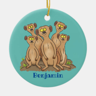 Ornamento De Cerâmica Imagem animada da família Meerkat