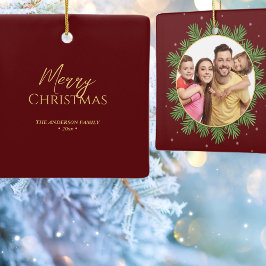 Ornamento De Cerâmica Imagem Botânica de Natal Vermelho Elegante Burgund