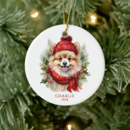 Ornamento De Cerâmica Imagem de Cão Pomeraniano com Aquarela
