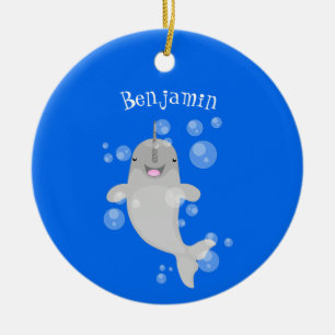 Ornamento De Cerâmica Imagem de desenho animado de bolhas de narvais fel