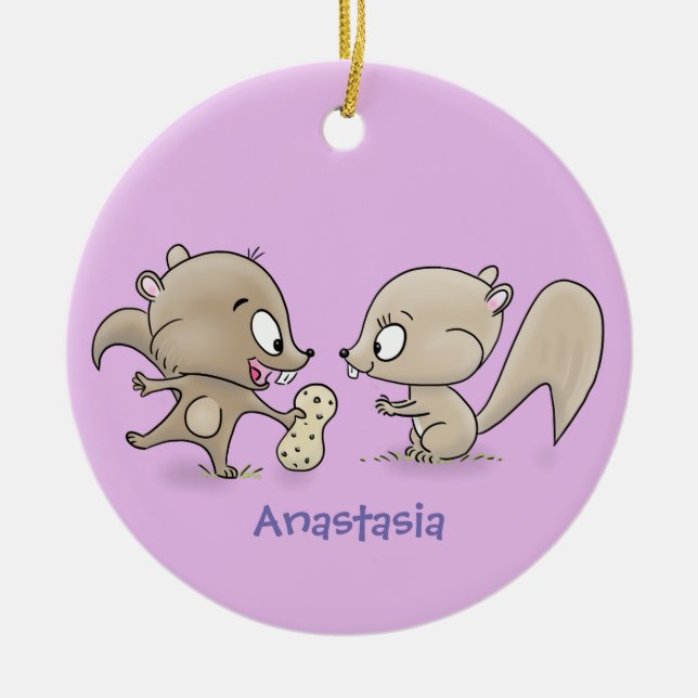 Ornamento De Cerâmica Imagem de desenho animado de esquilos engraçados (Frente)