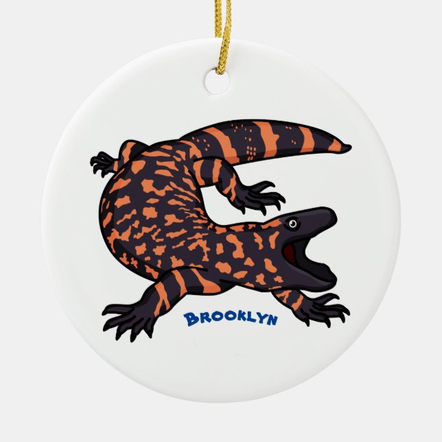 Ornamento De Cerâmica Imagem de desenho animado de lagarto monstro de gi (Frente)