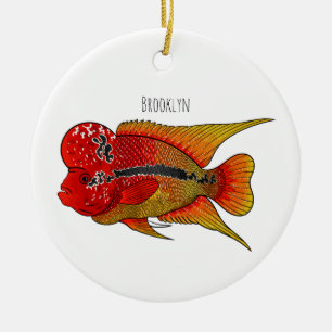 Ornamento De Cerâmica Imagem de desenho animado de peixes-cichlid-Flor