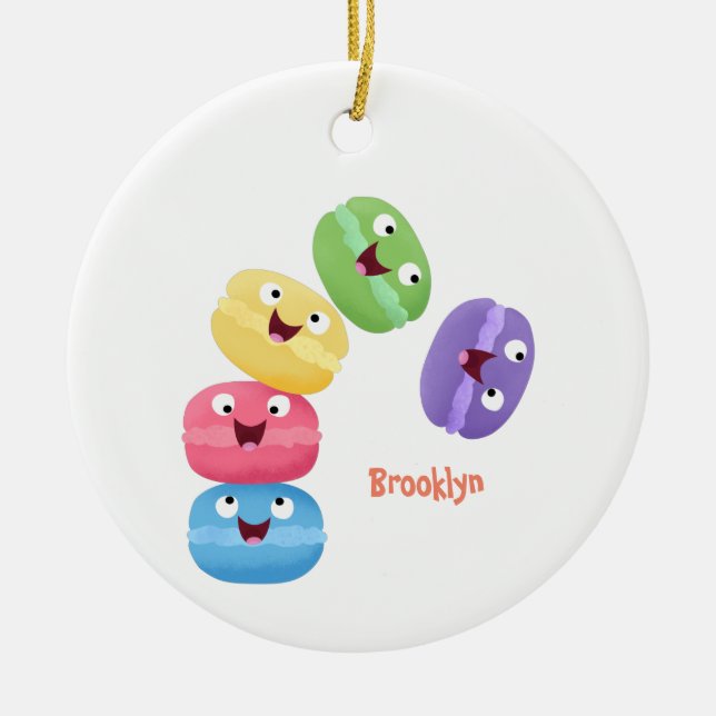 Ornamento De Cerâmica Imagem de desenhos animados de macarões engraçados (Frente)