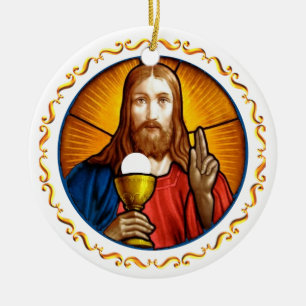 Ornamento De Cerâmica Imagem de Jesus com Moldura Dourada