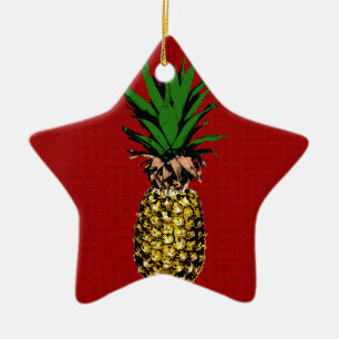 Ornamento De Cerâmica Imagem de Newsprint do Pineapple