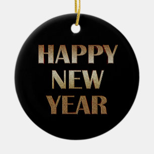 Ornamento De Cerâmica Imagem de Texto Metálico Dourado do feliz ano nov