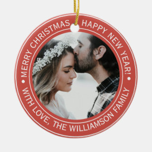 Ornamento De Cerâmica Imagem do Monograma Vermelho Elegante