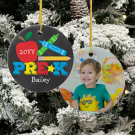 Ornamento De Cerâmica Imagem do Quadro Chalkboard da Apple Pré-K na Pré-