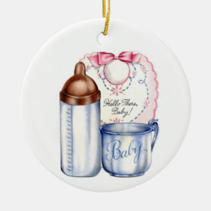 Ornamento De Cerâmica Imagem doce e vintage do primeiro Natal do bebê