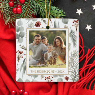 Ornamento De Cerâmica Imagem Dourada de Tipografia de Folhagem de Natal