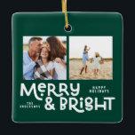 Ornamento De Cerâmica Imagens mínimas modernas Cera de Natal 2 fotos<br><div class="desc">Tudo pode não estar calmo,  mas tudo ainda pode ser brilhante com este divertido cartão de Natal colorido. Com espaço para 2 fotografias quadradas,  disponível numa seleção de cores.</div>