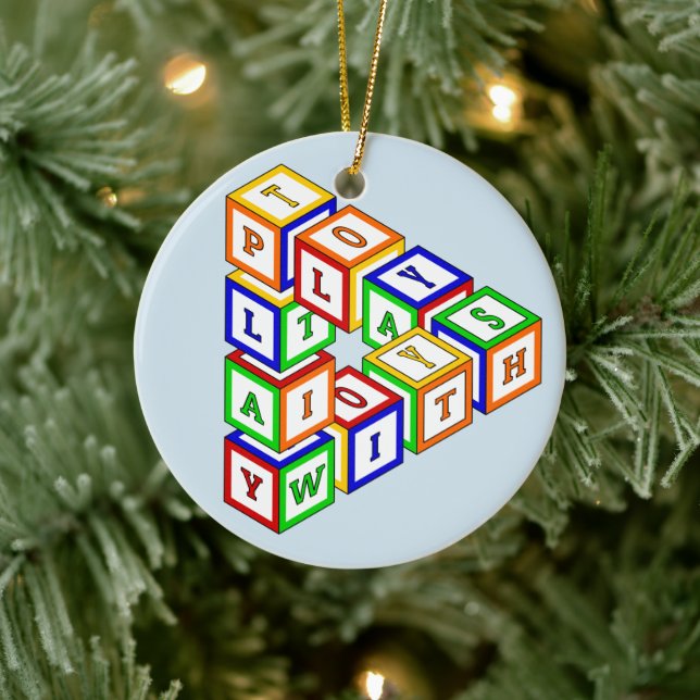 Ornamento De Cerâmica Impossível construção de um triângulo em azul (Árvore)