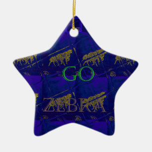 Ornamento De Cerâmica Impressão Abstrato "Vamos Ir Zebra" azul francês