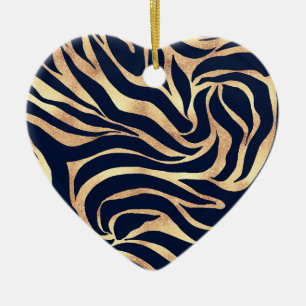 Ornamento De Cerâmica Impressão Animal Nay-Blue Elegante Glitter Zebra 